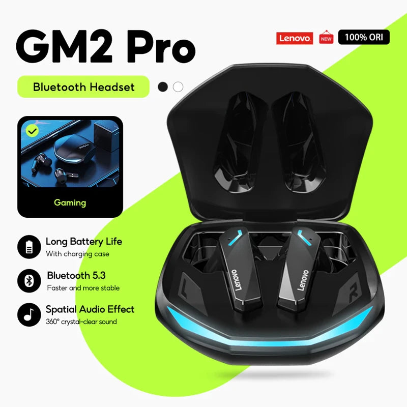 Auriculares Bluetooth Lenovo GM2 PRO para videojuegos, 5.3, auriculares deportivos de modo dual, llamadas HD, reducción de ruido, con micrófono, auriculares musicales