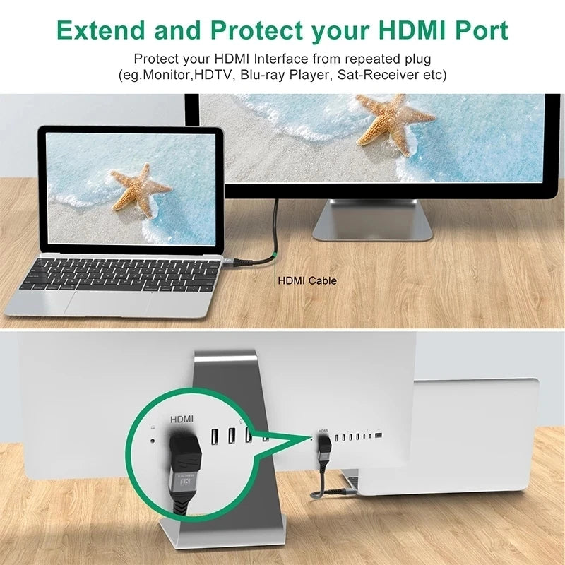 MIZIQIER 8K HDMI 2.1-adapter med 90°/270° vinkel, hanstik til hunstik, 8K 60 Hz, 4K 120 Hz, 48 Gbps, kompatibel med PS5/4, HDTV, Roku, TV-stick og pc