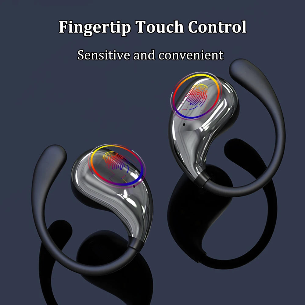 Auriculares Bluetooth 5.4 con gancho para la oreja, TWS inalámbricos, sonido estéreo HiFi, impermeables, pantalla LED, larga autonomía en espera y control táctil