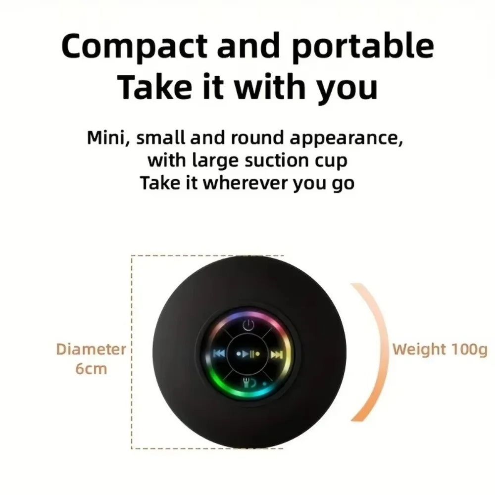 Mini tragbarer LED-Bluetooth-Lautsprecher, wasserdicht für das Badezimmer, großer Lautsprecher mit Saugnapf, kabellos, für Outdoor-Sport und Stereo
