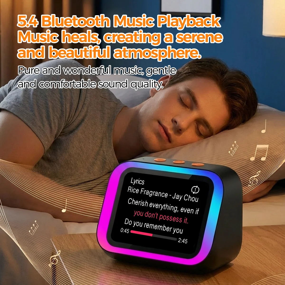 AI-Bluetooth-højttaler 5.4 med AI-stemmeassistent, HD-berøringsskærm, elektronisk fotoalbum, vækkeur og håndfri opkald