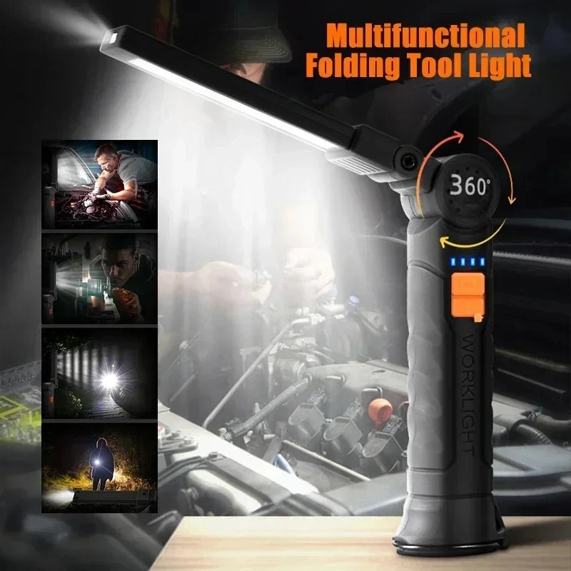 Reflectores LED COB portátiles con imán y gancho, luz de trabajo recargable con batería integrada, impermeable, lámpara de emergencia para exteriores