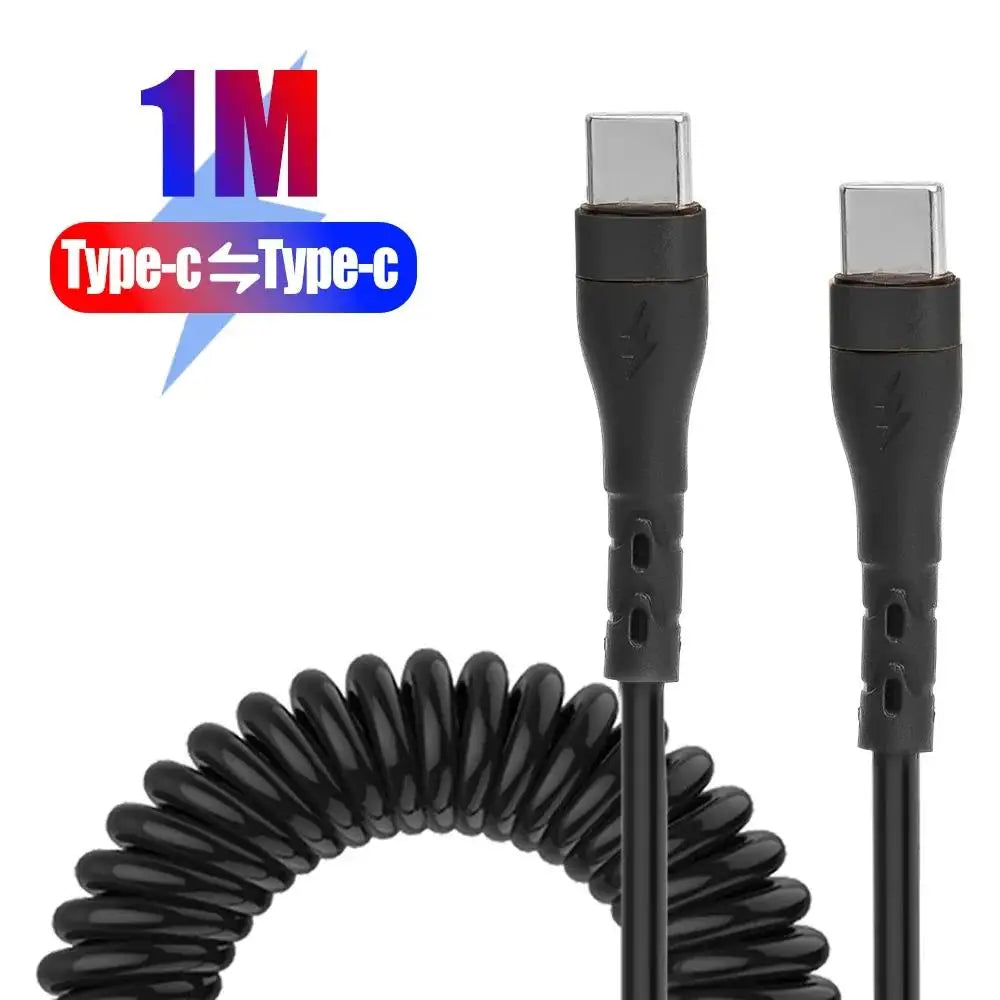 Câble PD 120W USB-C vers USB-C 5A Charge Rapide Câble Chargeur de Voiture USB-C à Ressort pour iPhone 15 Series Xiaomi 12 Samsung S23 Macbook