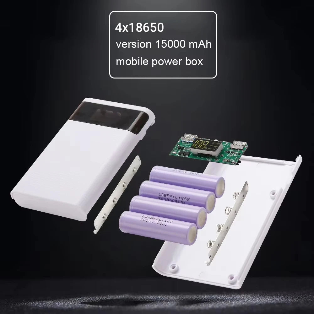 DIY-etui til powerbank med 4x18650-batterier, 5V 2A, dobbelt USB Type-C, DIY-opbevaringsboks til opladning, Micro USB-interface til Android-smartphones