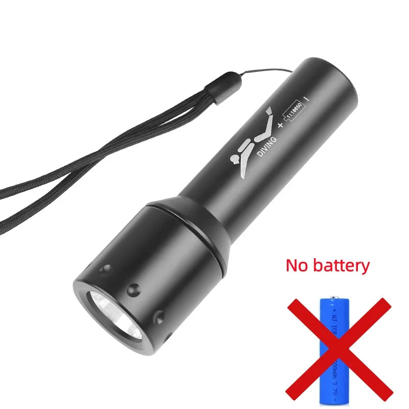 Ny T6 LED-dykkelygte med lang rækkevidde til undervandsarbejde og fotografering, aluminiumskabinet, drejekontakt og dykkerlampe