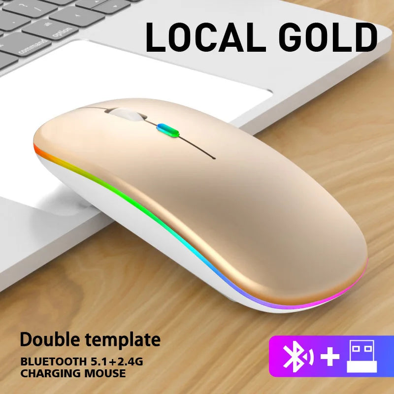 Ratón inalámbrico Bluetooth de 2.4GHz, recargable, silencioso y ergonómico, para gaming, con retroiluminación USB y 1600DPI, para PC y portátiles