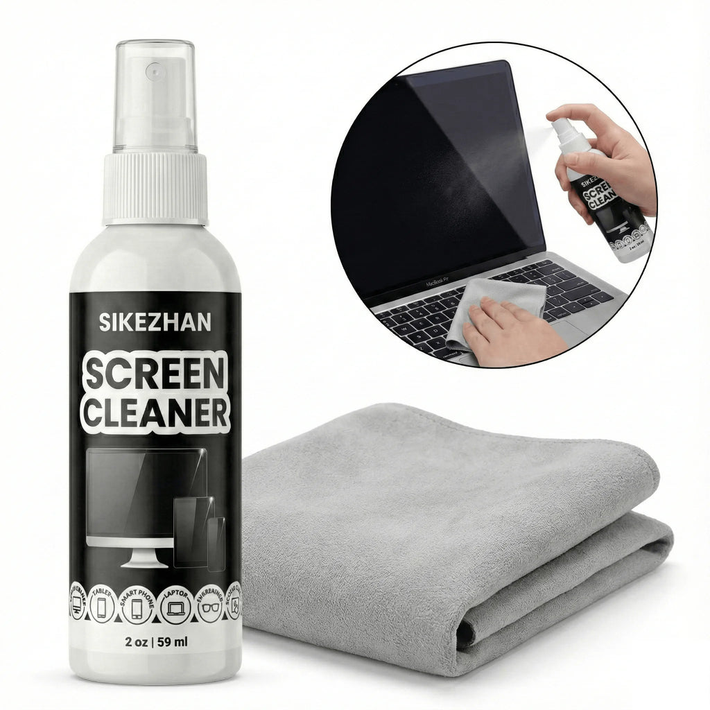 Kit de nettoyage d'écran SIKEZHAN avec chiffon de polissage - Spray sans traces pour MacBook, iPad, iPhone, ordinateur portable, moniteur et téléviseur (60 ml)