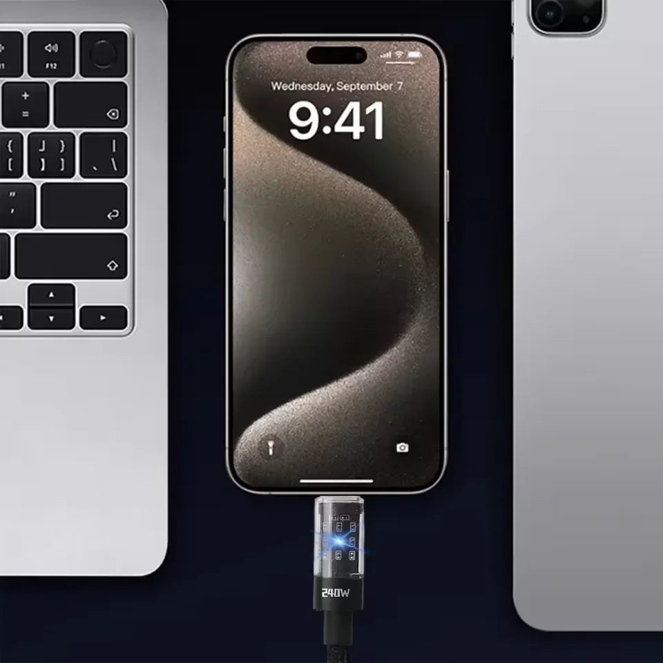 240W USB to Type C Super Fast Charging Cable QC 3.0 LED Digital Display Phone Charger Data Cord For Samsung Xiaomi Huawei OPPO