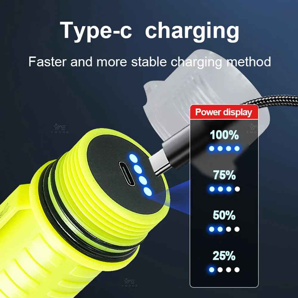 New Portable Professional LED Diving Flashlight Strong Light Underwater Torch IPX8 Waterproof Scuba Dive Flashlight Fishing Lamp