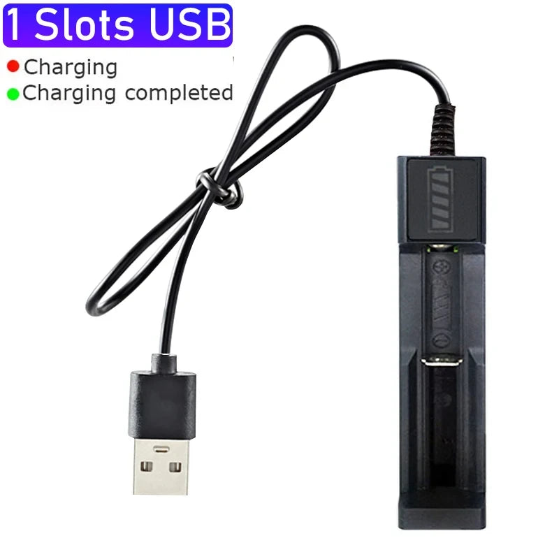 Cargador de baterías 18650 con 1/2/4 ranuras, carga doble para baterías 18650 de 3.7V, cargador USB para baterías de litio recargables 16340 14500 18650