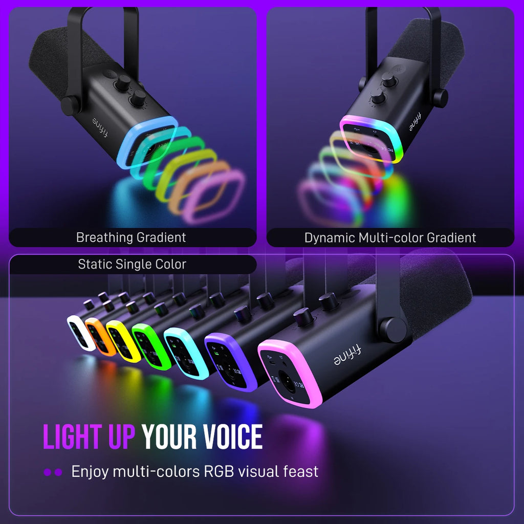 Micrófono dinámico USB/XLR FIFINE con control RGB, conector para auriculares y silenciador, micrófono para juegos, grabación y streaming en PC, AmpliGame-AM8
