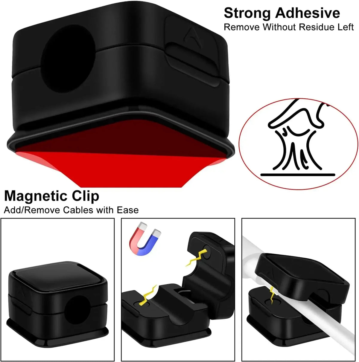 3-12 stk./sæt magnetiske kabelclips, justerbar ledningsholder under skrivebordet, organiseringsholder til kabelstyring