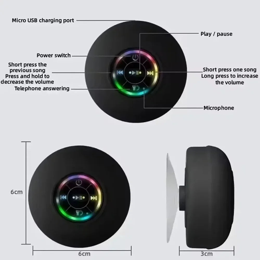 Mini tragbarer LED-Bluetooth-Lautsprecher, wasserdicht für das Badezimmer, großer Lautsprecher mit Saugnapf, kabellos, für Outdoor-Sport und Stereo