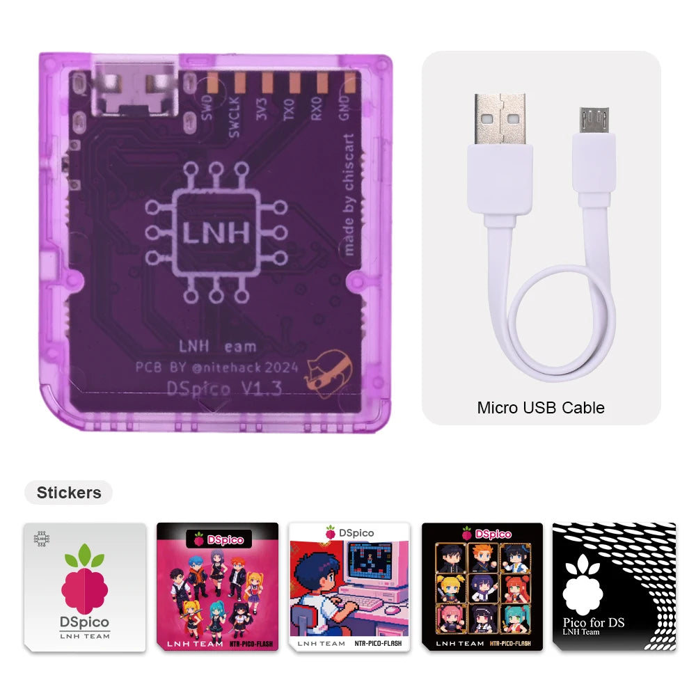 Cartucho lector de juegos Chiscart DSpico, carcasa transparente moldeada por inyección con MCU RP2040 para consolas NDS, NDSL, DSi y 3DS