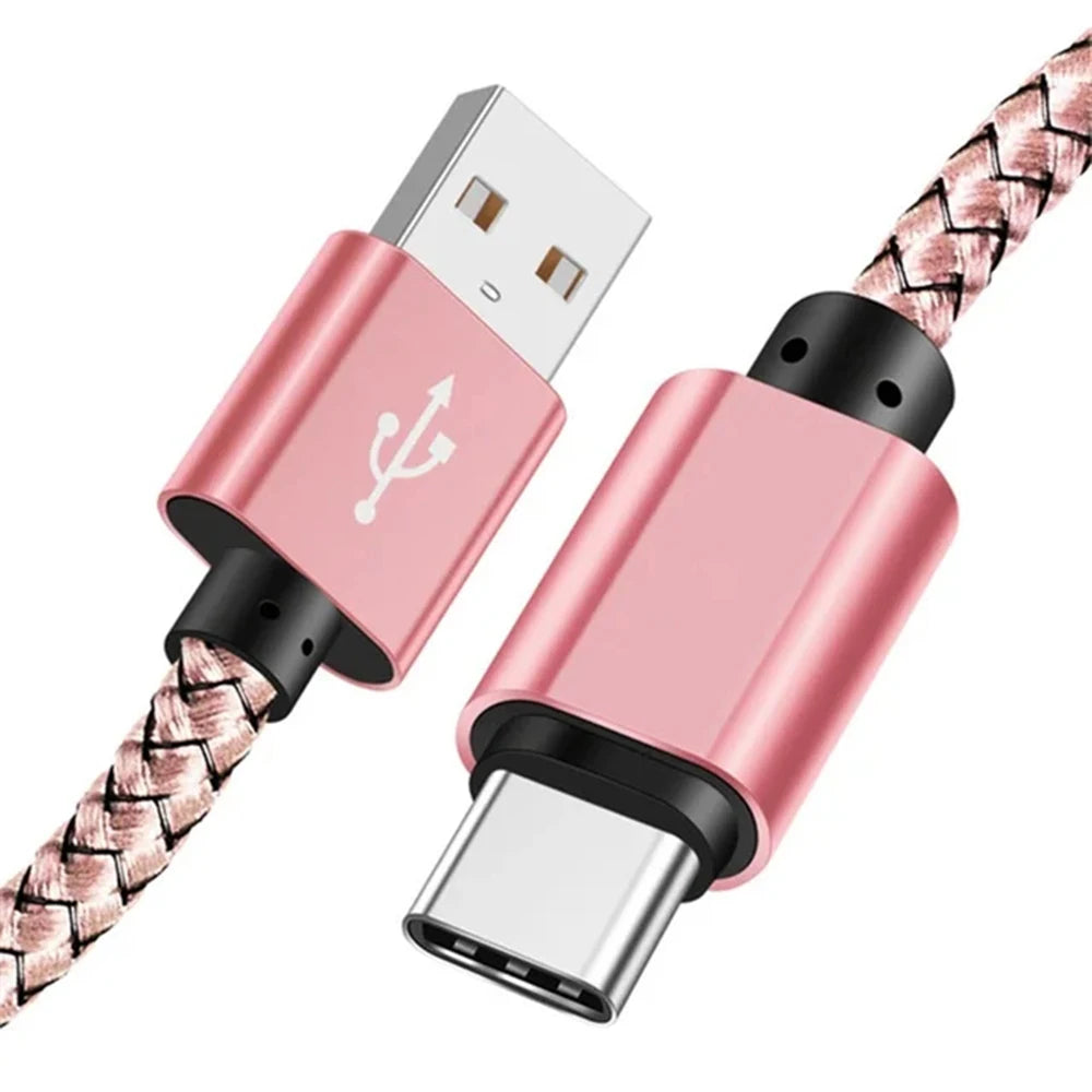 Nylon-datakabel, hurtigoplader, USB-A til Type-C-opladningskabel til Huawei, Samsung og Android-telefoner, Type-C-opladningskabel, 1M/2M/3M