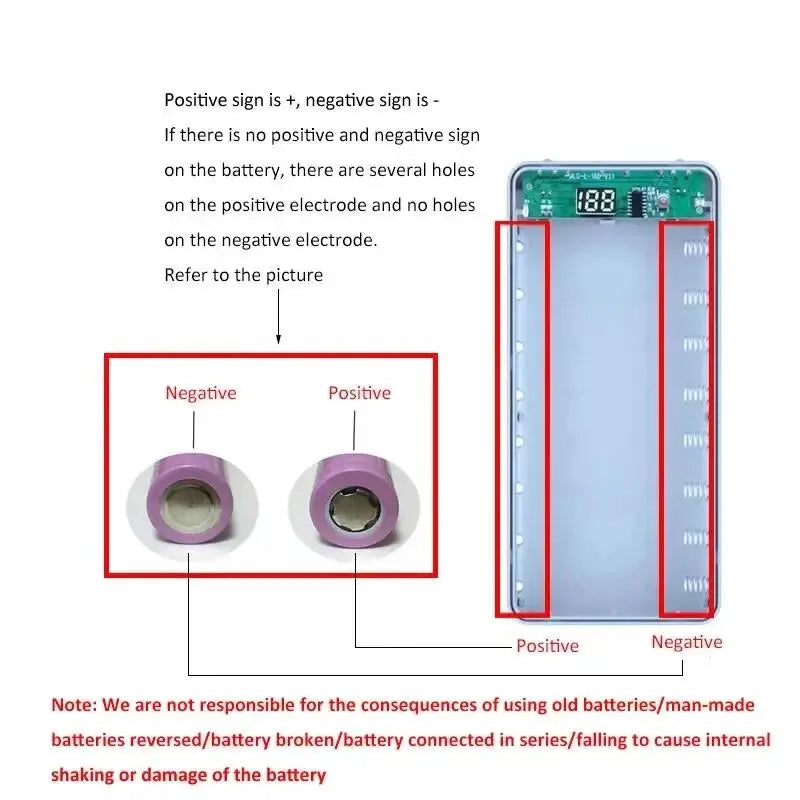 DIY-batteriboks, powerbanks skal, holder til 8-cellede 18650-batterier, opladning og opbevaring, PD-dobbelt-USB-sæt til mobiltelefonopladning