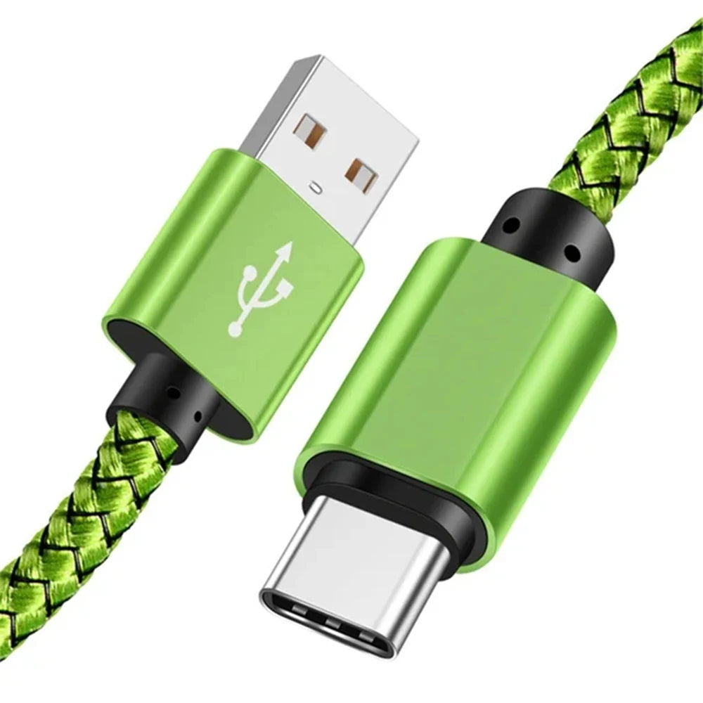 Nylon Data Cable Fast Charger USB A to Type C Charging Cable For Huawei Samsung Android Phone TypeC Charging Device 1M 2M 3M