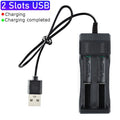 Cargador de baterías 18650 con 1/2/4 ranuras, carga doble para baterías 18650 de 3.7V, cargador USB para baterías de litio recargables 16340 14500 18650