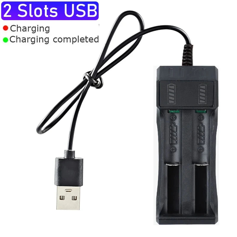 18650-batterioplader med 1/2/4 pladser, dobbelt 18650-opladning, 3.7V, genopladelig litiumbatteri-USB-oplader til 16340, 14500 og 18650