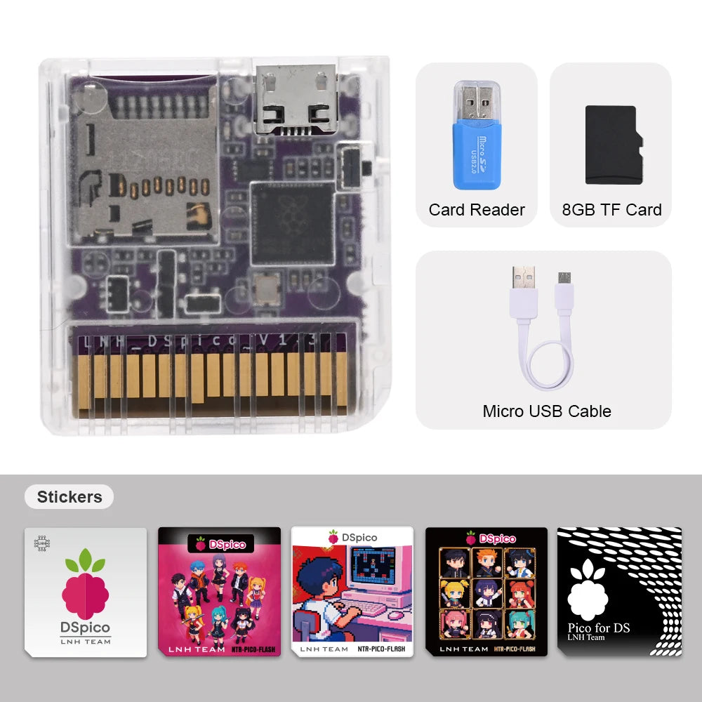 Cartucho lector de juegos Chiscart DSpico, carcasa transparente moldeada por inyección con MCU RP2040 para consolas NDS, NDSL, DSi y 3DS