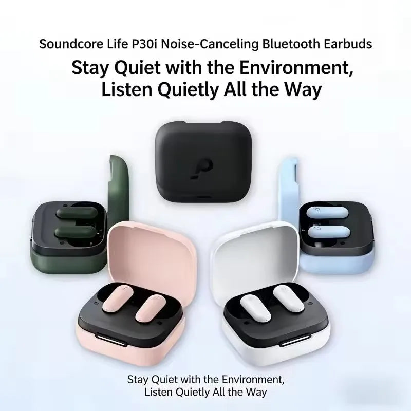 Auriculares Bluetooth con cancelación de ruido inteligente Anker Soundcore P30i, efectos de sonido envolvente y batería de duración ultralarga de 45H