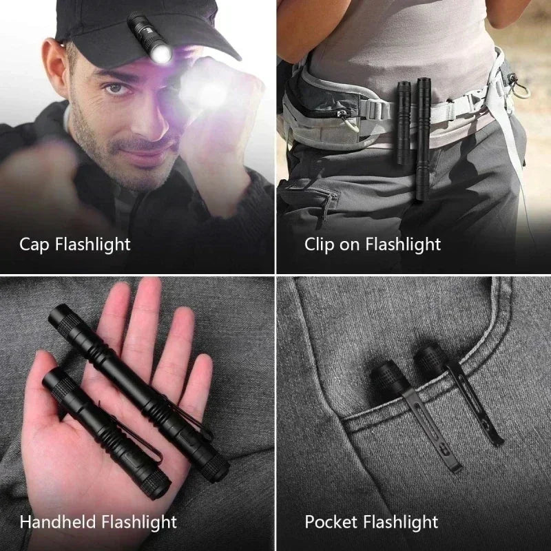 Mini linterna LED portátil tipo bolígrafo con clip, ultrabrillante y de alto lumen, linterna de bolsillo de mano para camping, exteriores y emergencias