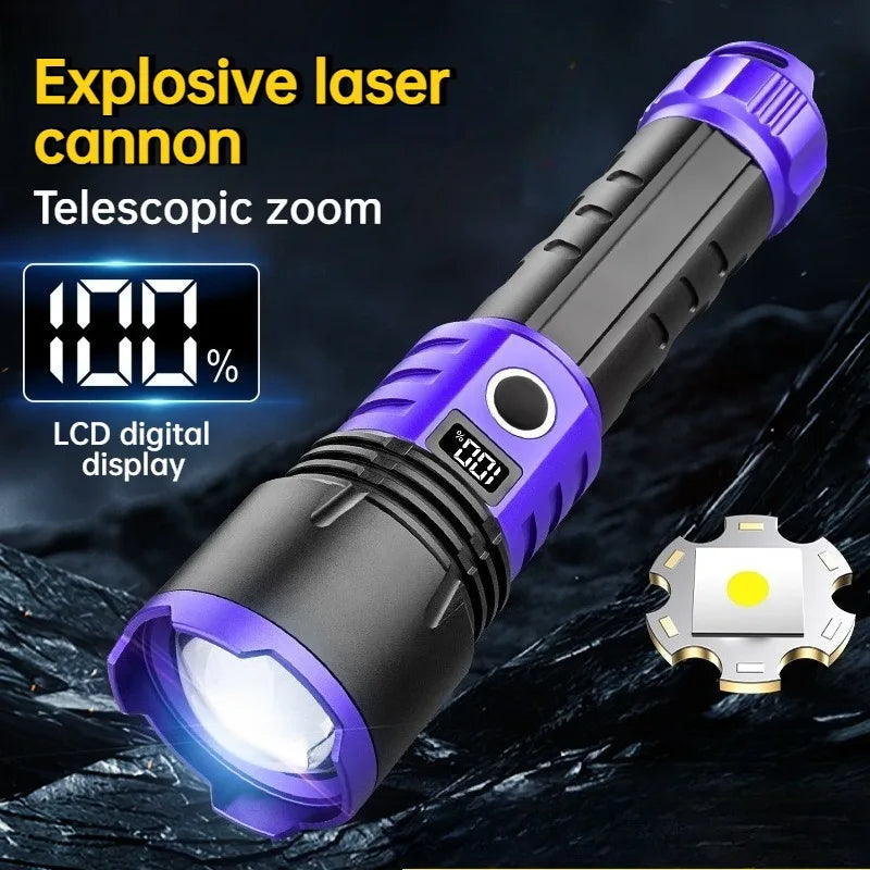 Multi Functional Strong Light LED Flashlight USB Charging Zoomable Digital Display Aluminum Alloy Torch Outdoor Camping