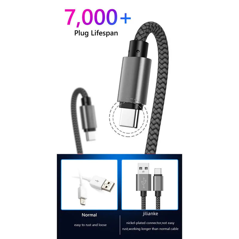 Nylon Data Cable Fast Charger USB A to Type C Charging Cable For Huawei Samsung Android Phone TypeC Charging Device 1M 2M 3M
