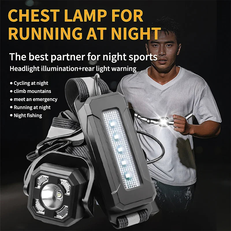 Luz nocturna LED para correr, deportes al aire libre y ciclismo, lámpara pectoral, farol portátil recargable por USB con batería 18650 integrada