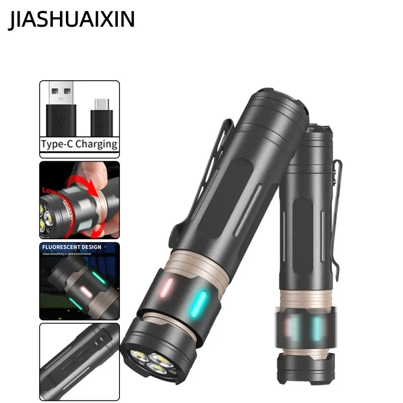 Linterna LED JIASHUAIXIN 3*XPG, linterna multifuncional luminosa antiestrés con clip para bolígrafo