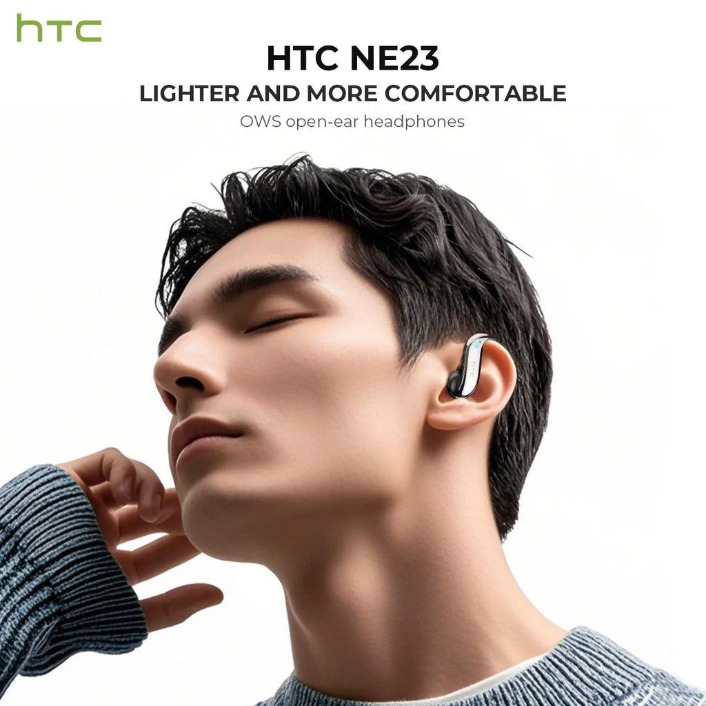 Open-Ear-Bluetooth-Kopfhörer, HTC, 30 Stunden Wiedergabezeit, kabellose Ohrhörer mit Geräuschunterdrückung, klarer Klang für Musik und Sport