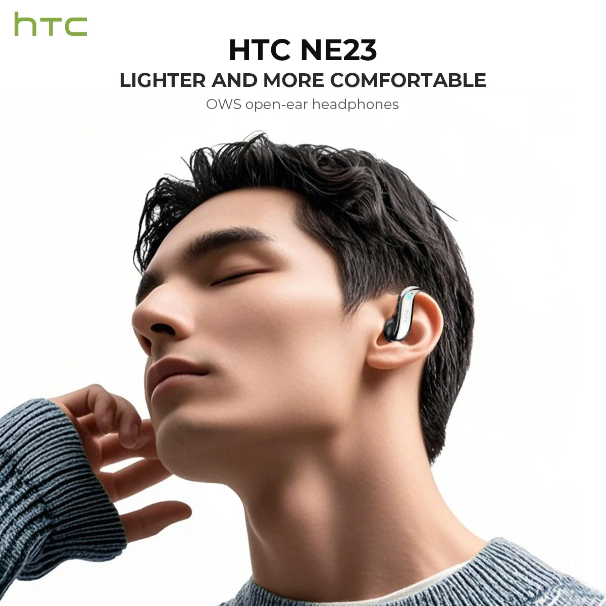 Open-Ear-Bluetooth-Kopfhörer, HTC, 30 Stunden Wiedergabezeit, kabellose Ohrhörer mit Geräuschunterdrückung, klarer Klang für Musik und Sport