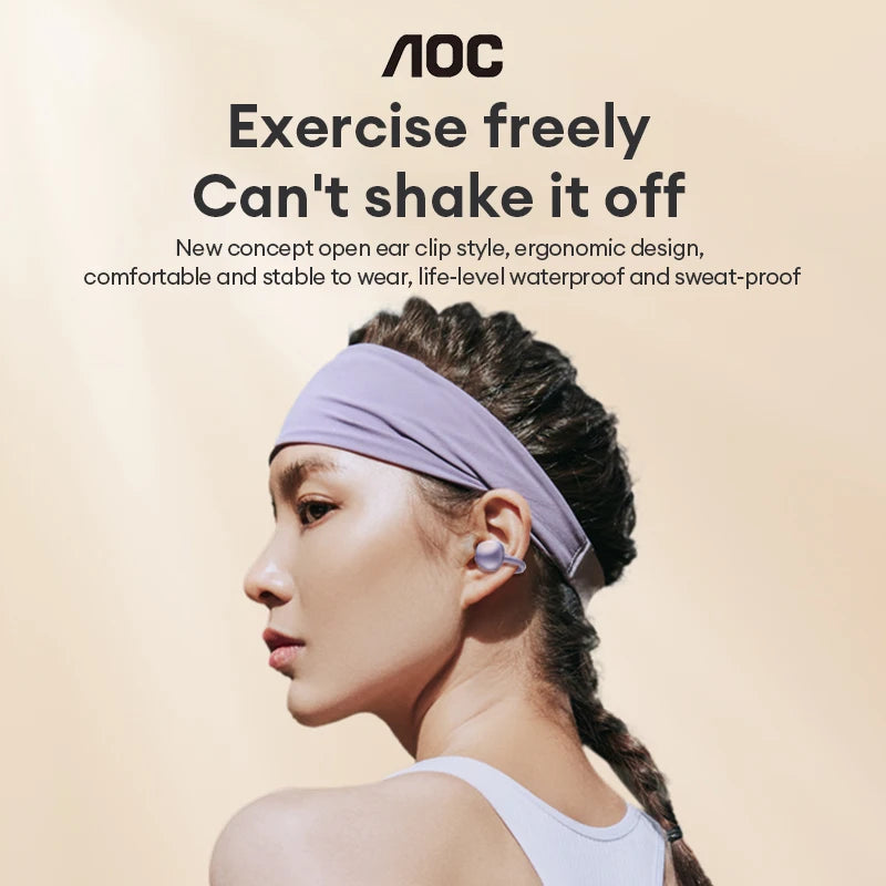 Auriculares de botón inalámbricos Bluetooth AOC ACD2544 con clip para la oreja, diseño abierto, sonido estéreo envolvente, baja latencia, auriculares para juegos y música