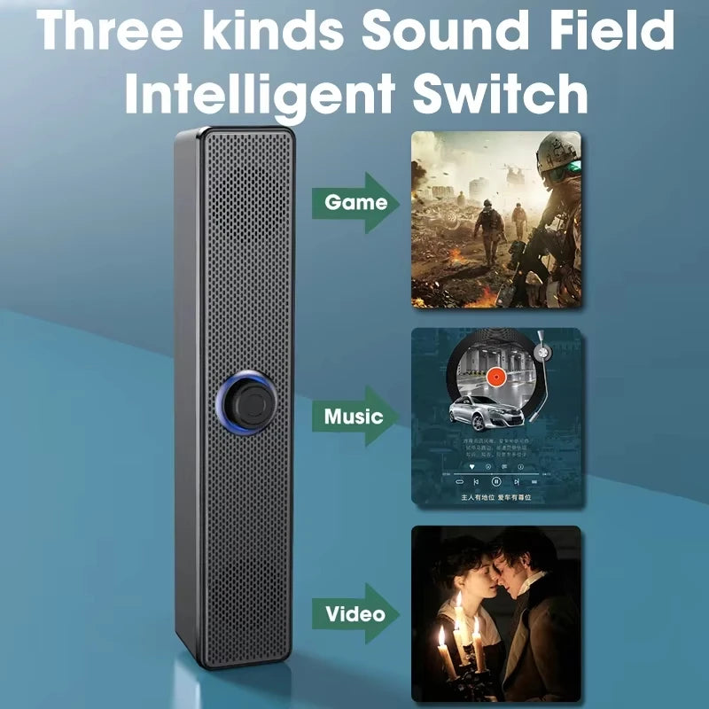 Barra de sonido Bluetooth para cine en casa con subwoofer, sonido envolvente 4D, graves potentes y altavoz estéreo con cable para TV y computadora