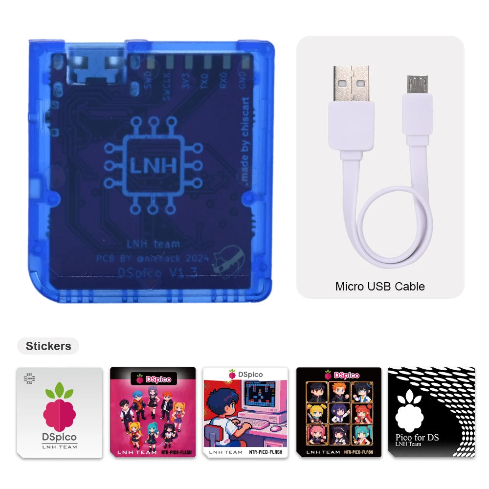 Cartucho lector de juegos Chiscart DSpico, carcasa transparente moldeada por inyección con MCU RP2040 para consolas NDS, NDSL, DSi y 3DS