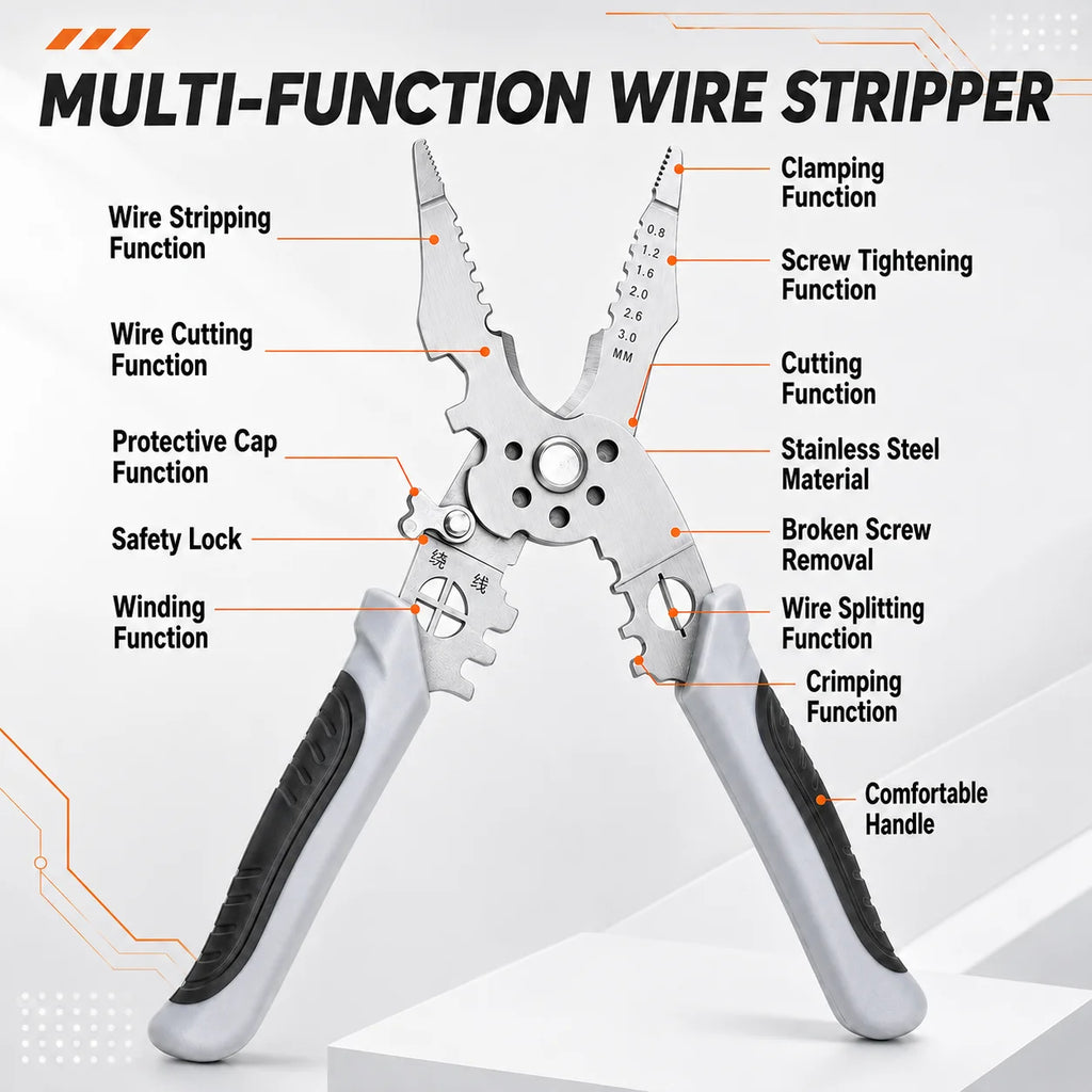 8.5 Inch Multi Functional Industrial Wire Stripper Cutter Crimper Heavy Duty Stainless Steel Electrical Pliers Ergonomic Grip