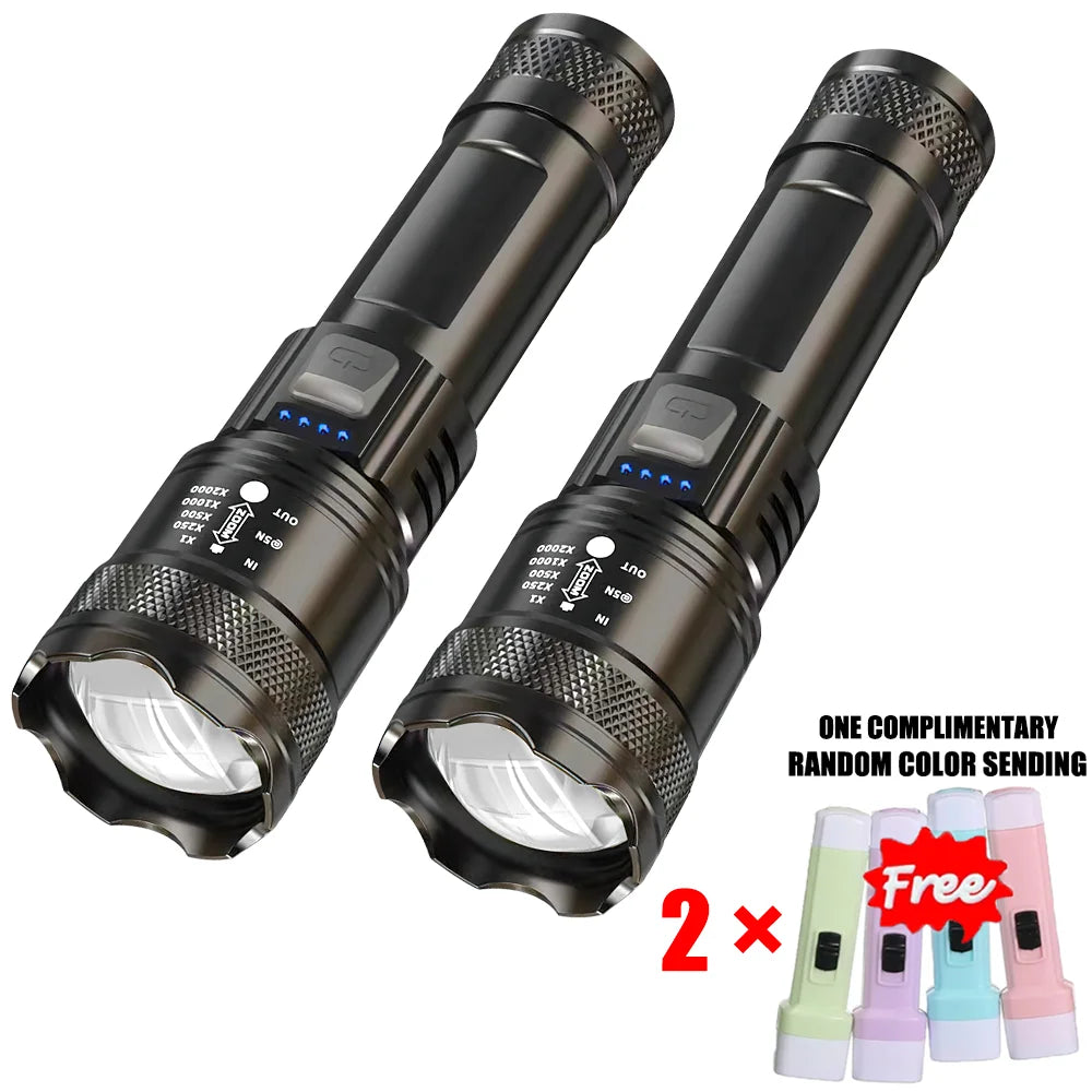 Linterna LED superbrillante recargable por USB, con zoom telescópico, para exteriores, emergencias, acampada y pesca, impermeable