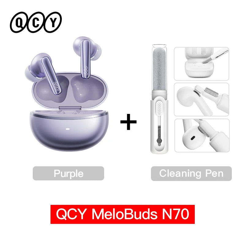 QCY MeloBuds N70 Écouteurs sans fil ANC adaptatifs Bluetooth 6.0 LDAC Audio Hi-Res 6 micros Écouteurs avec chargement sans fil 50h IPX5