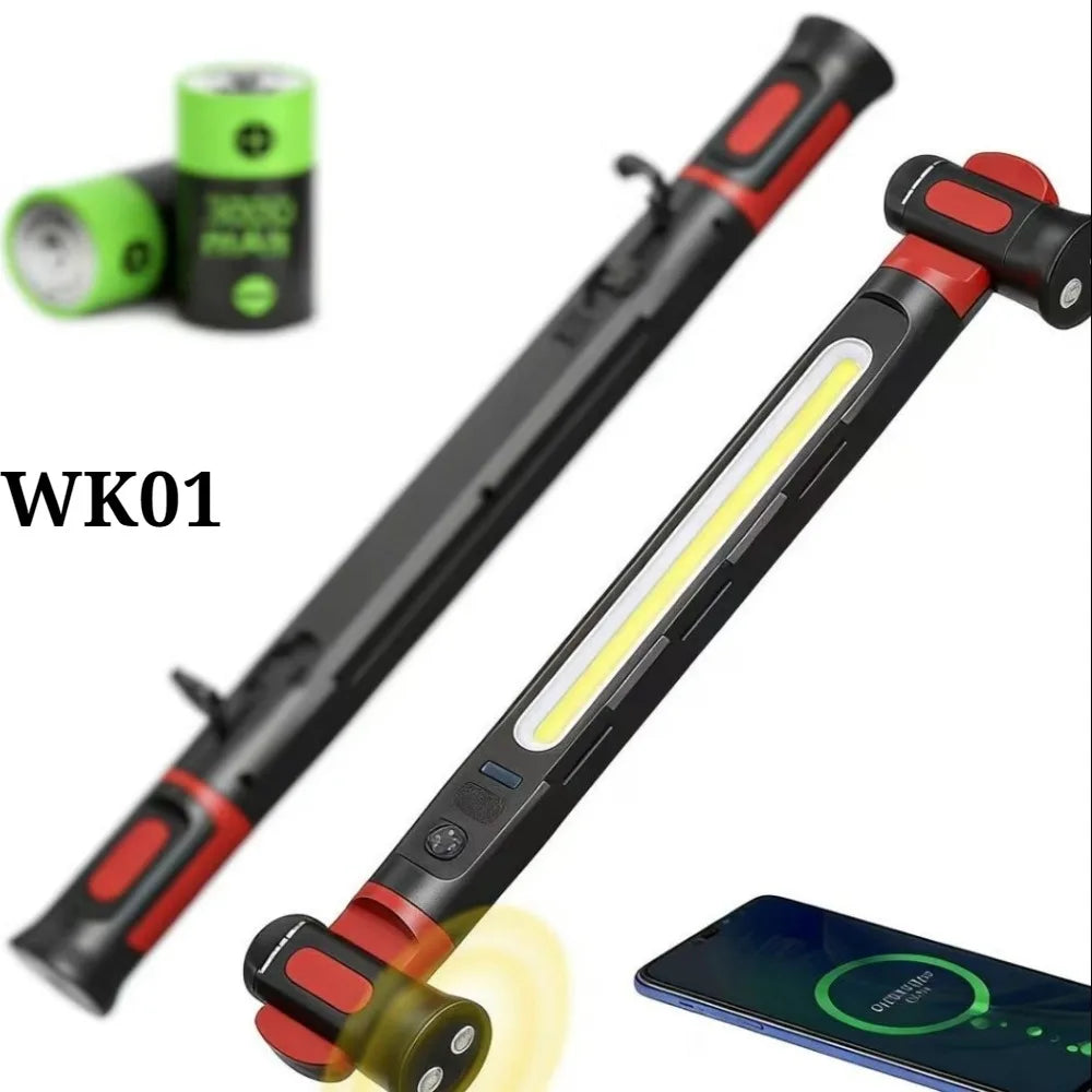 COB-LED-arbejdslampe med USB-genopladning, magnetisk krog og multifunktionel lang lysliste til bilreparationer, nødsituationer, arbejde og camping
