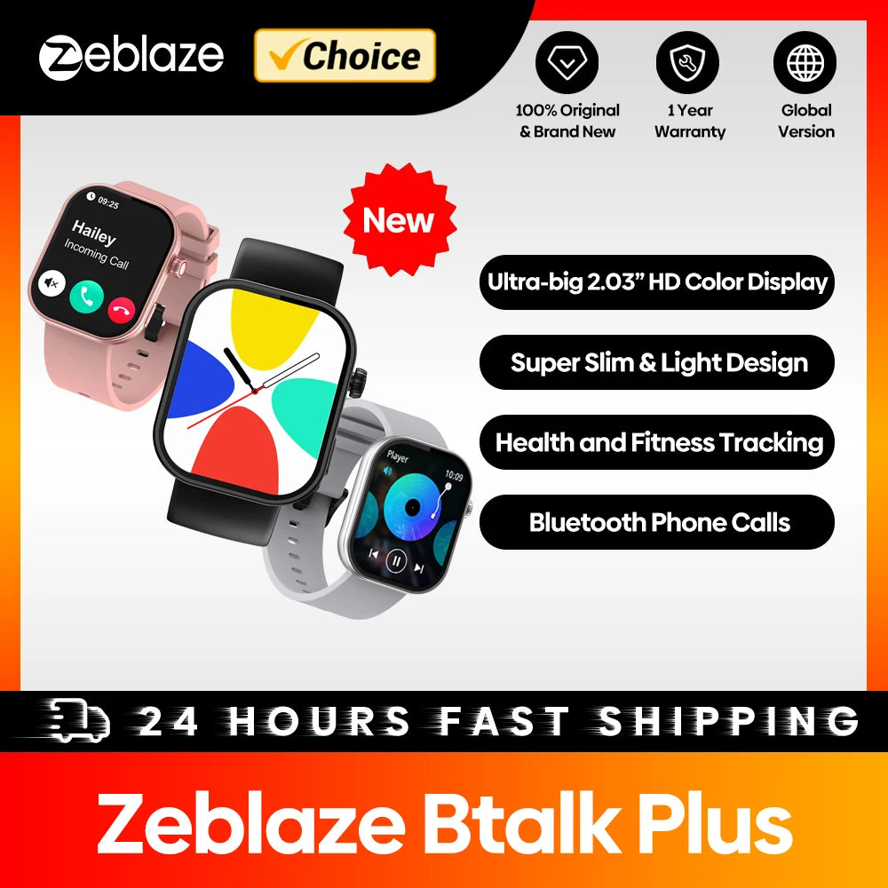 Neue Zeblaze Btalk Plus Smartwatch mit Sprachanrufen, 2,03-Zoll-HD-Farbdisplay, Gesundheits- und Fitness-Tracking, Smartwatch für Herren und Damen