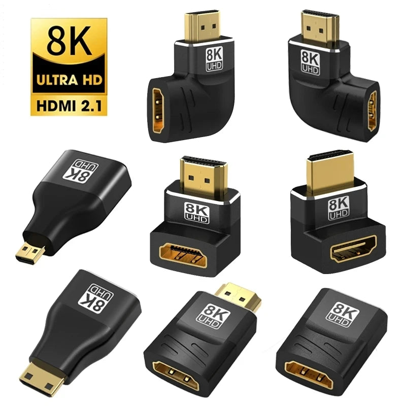 MIZIQIER 8K HDMI 2.1-adapter med 90°/270° vinkel, hanstik til hunstik, 8K 60 Hz, 4K 120 Hz, 48 Gbps, kompatibel med PS5/4, HDTV, Roku, TV-stick og pc