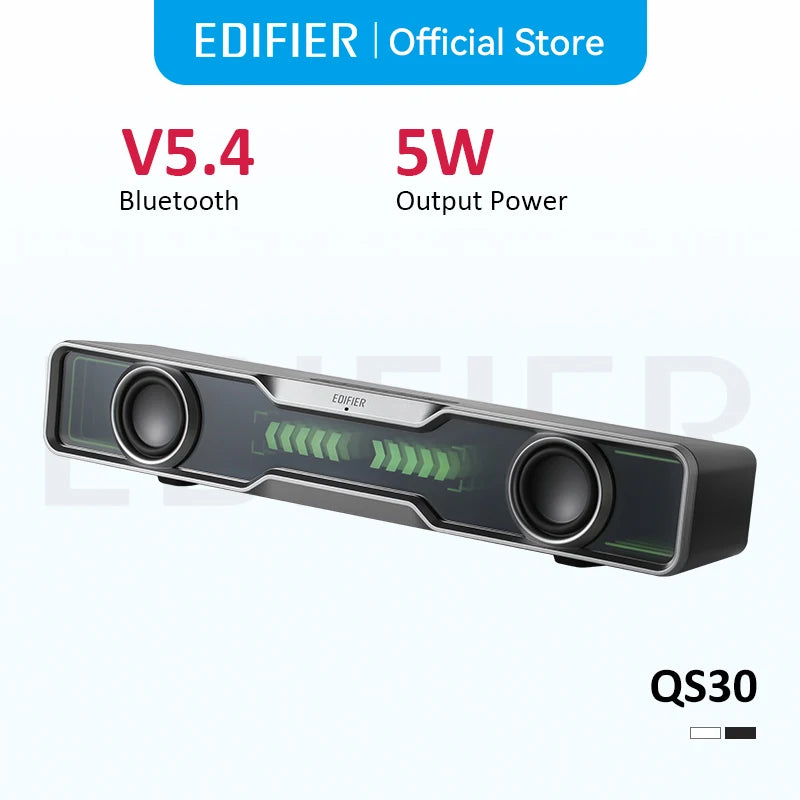 Edifier QS30 USB-A-kablet desktop-PC-soundbar med Bluetooth 5.4, integreret mikrofon og lyseffekter til PC og bærbar computer