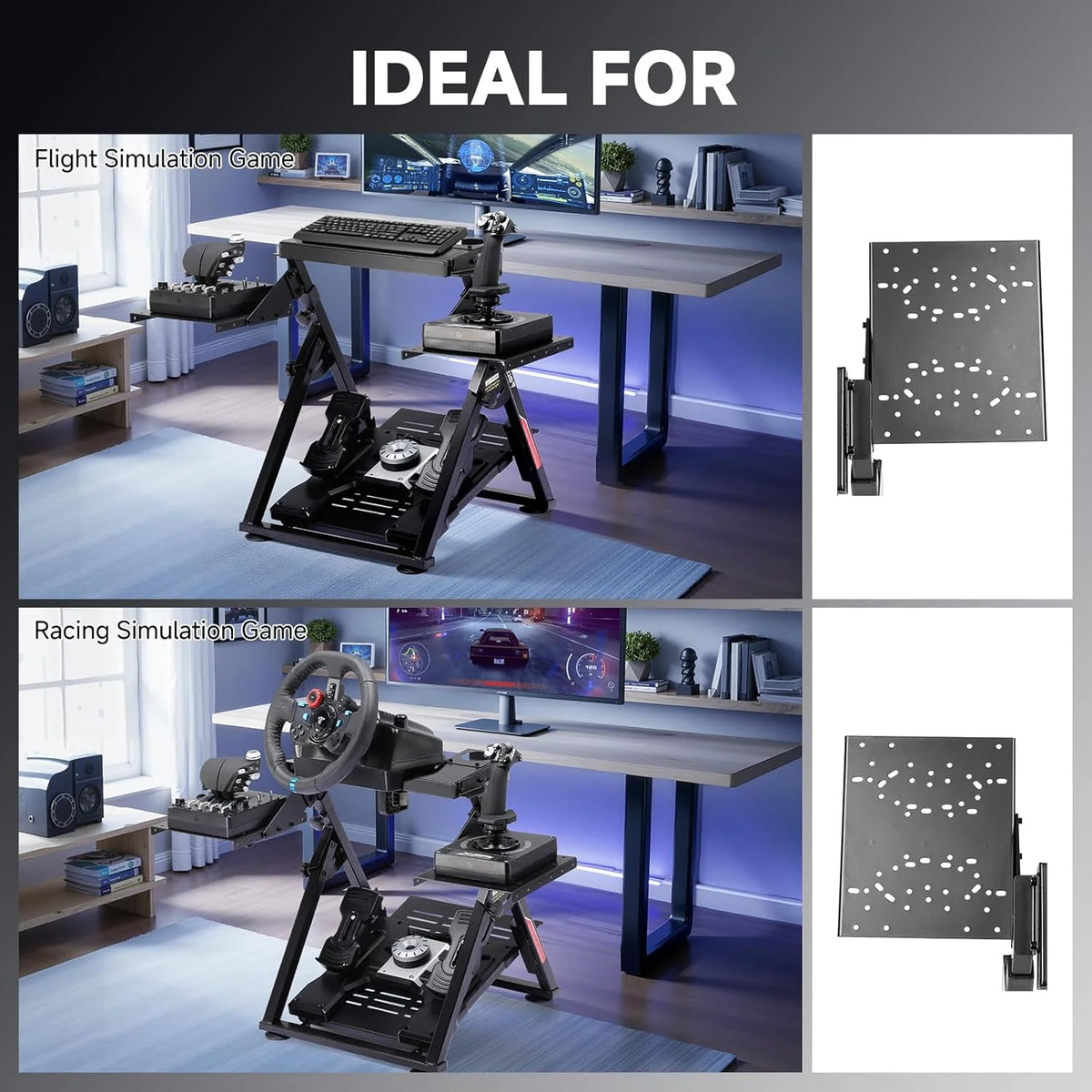 GTPLAYER Flight & Racing Simulator Stand, cockpit de jeu pliable compatible avec les volants et joysticks Logitech, Thrustmaster, PXN, noir