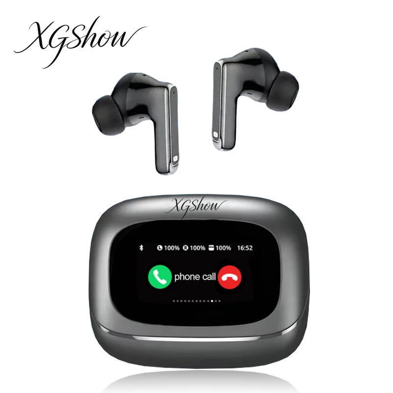 XGSHOW Tour Pro6 Bluetooth 6.0-øretelefoner med LCD-farveskærm, nye 2026 in-ear-øretelefoner med ANC-støjreduktion og ultralang batteritid