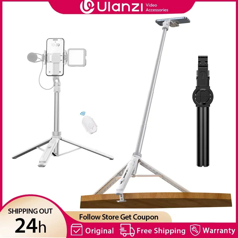 Ulanzi TT88 Trépied perche à selfie de 1,44 m avec pince magnétique et télécommande sans fil, trépied d'extension pour livestreaming et vlogging