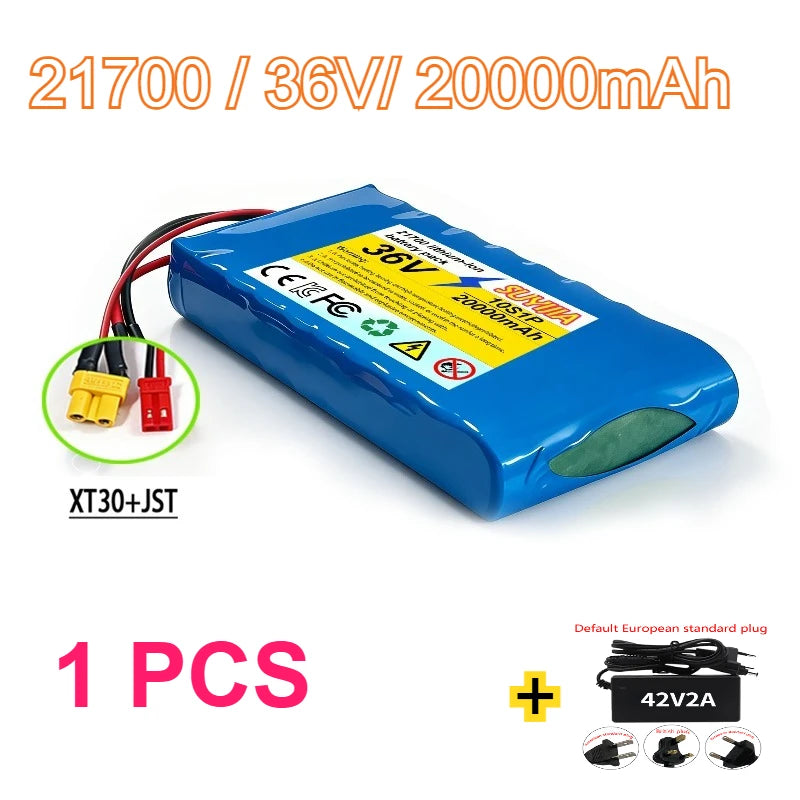 36V 20Ah 21700 Li-ion Battery Pack, 10S1P Electric Scooter Battery with XT60/DC Connector for 250W-500W Motor BMS Protection
