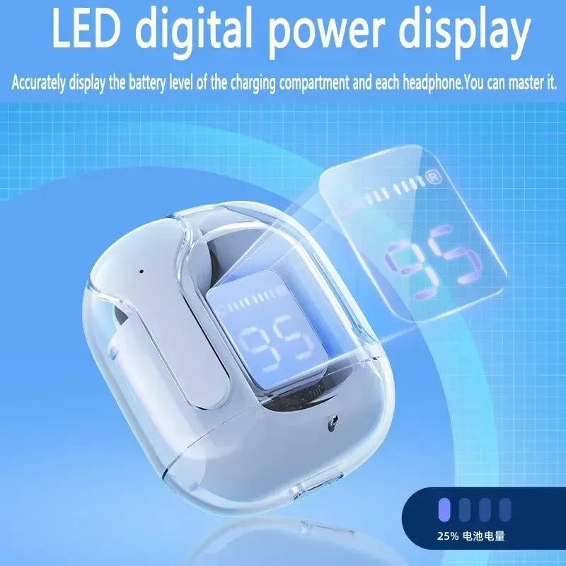 Original T2 Oreillettes Bluetooth sans fil transparentes HIFI Casque LED Affichage numérique de la puissance Son stéréo Oreillettes pour Xiaomi