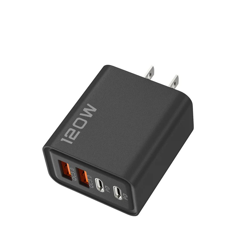 120 W USB C-oplader med 4 porte, Type C-hurtigoplader, telefonoplader, strømadapter til iPhone, Samsung og Xiaomi, EU/US/UK-stik, vægoplader