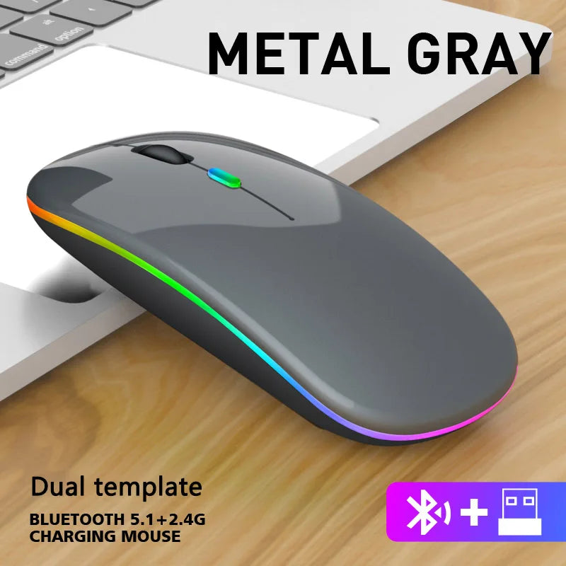 Ratón inalámbrico Bluetooth de 2.4GHz, recargable, silencioso y ergonómico, para gaming, con retroiluminación USB y 1600DPI, para PC y portátiles