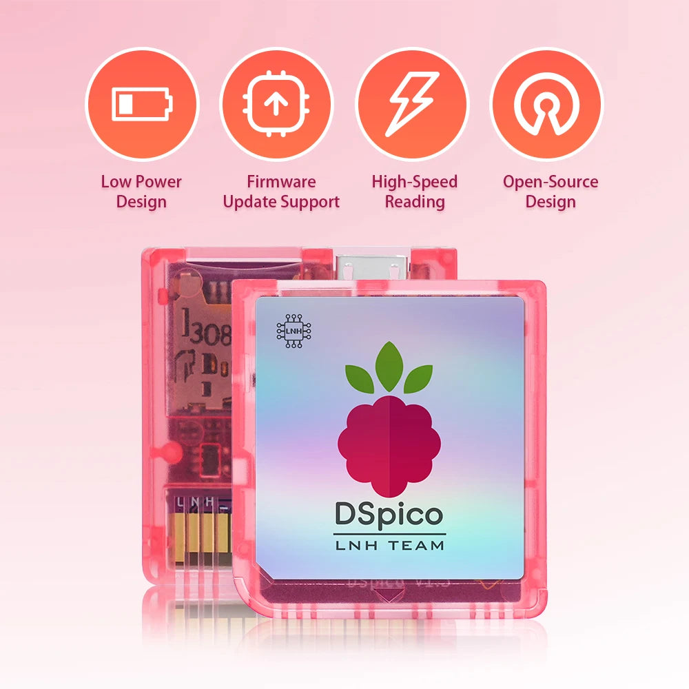 Cartucho lector de juegos Chiscart DSpico, carcasa transparente moldeada por inyección con MCU RP2040 para consolas NDS, NDSL, DSi y 3DS